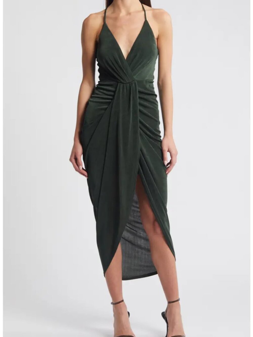 Lulus Dreamy Date Surplice V‑Neck Midi Dress   Size XS • Emerald • NWT